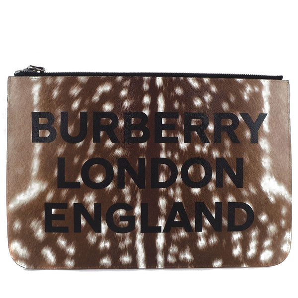 【BURBERRY】バーバリー
 LONDON ENGLAND クラッチバッグ
 セカンドバッグ 8015103 牛革 茶 ファスナー LONDON ENGLAND レディースSランク