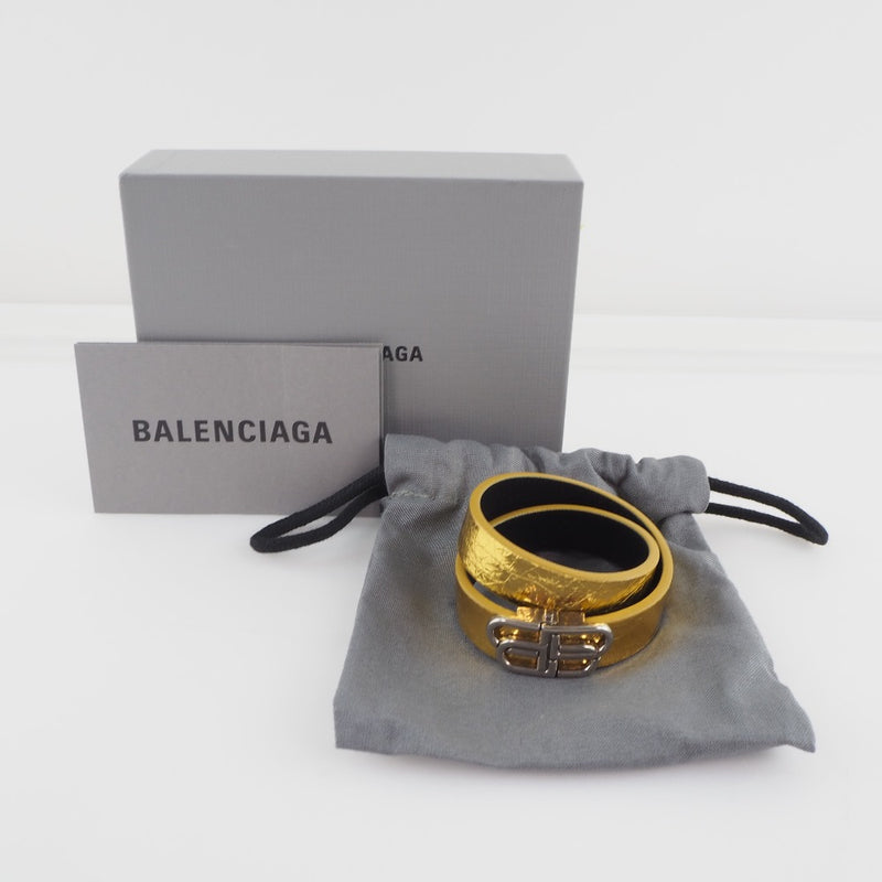 【BALENCIAGA】バレンシアガ
 ブレスレット
 二連 レザー ゴールド  レディースSランク