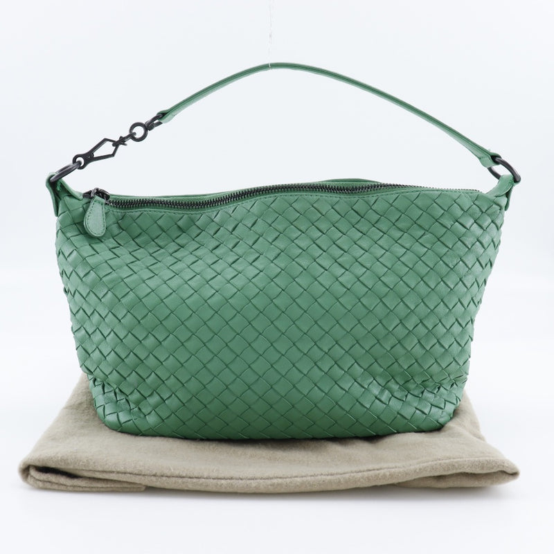 【BOTTEGAVENETA】ボッテガヴェネタ
 イントレチャート ハンドバッグ
 239988 レザー×カーフ 緑 肩掛け 手提げ A5 ファスナー Intrecciato レディース