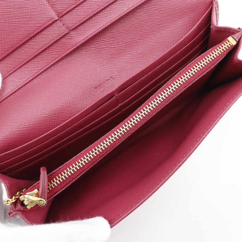 [PRADA]PRADA Ribbon Purse 1m1132 Saffiano PEONIA Raspberry Pink Snap button Ribbon Ladies B-Rank