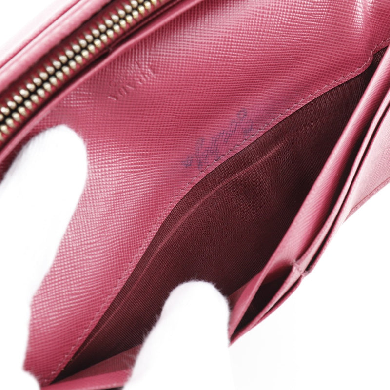 [PRADA]PRADA Ribbon Purse 1m1132 Saffiano PEONIA Raspberry Pink Snap button Ribbon Ladies B-Rank