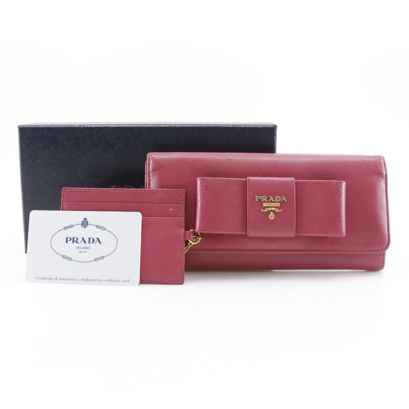 [PRADA]PRADA Ribbon Purse 1m1132 Saffiano PEONIA Raspberry Pink Snap button Ribbon Ladies B-Rank