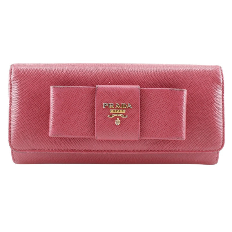 [PRADA]PRADA Ribbon Purse 1m1132 Saffiano PEONIA Raspberry Pink Snap button Ribbon Ladies B-Rank