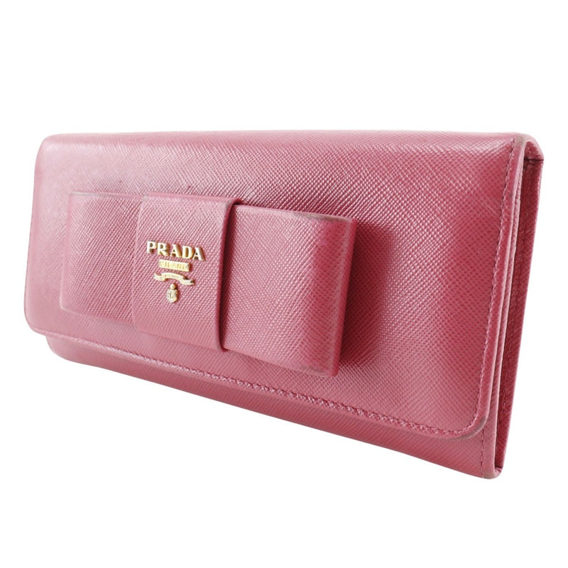 [PRADA]PRADA Ribbon Purse 1m1132 Saffiano PEONIA Raspberry Pink Snap button Ribbon Ladies B-Rank