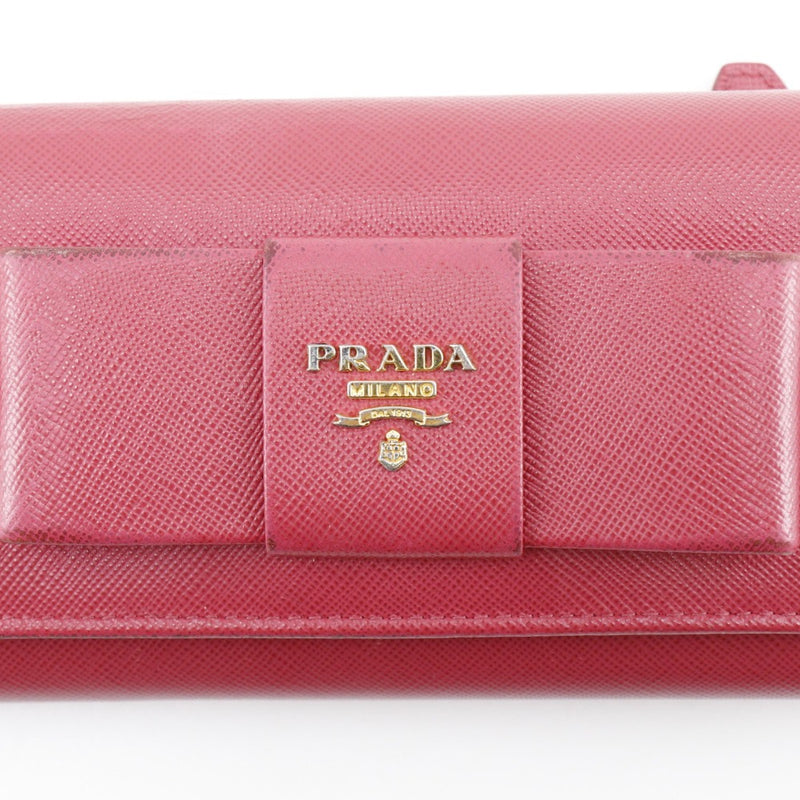 [PRADA]PRADA Ribbon Purse 1m1132 Saffiano PEONIA Raspberry Pink Snap button Ribbon Ladies B-Rank