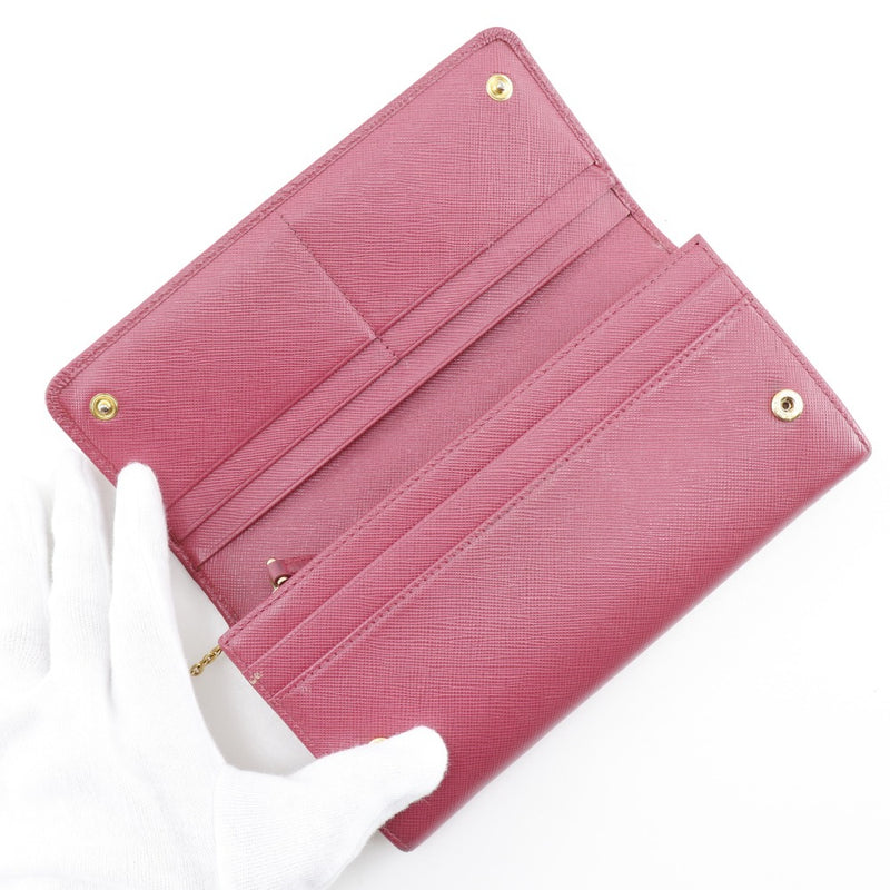 [PRADA]PRADA Ribbon Purse 1m1132 Saffiano PEONIA Raspberry Pink Snap button Ribbon Ladies B-Rank