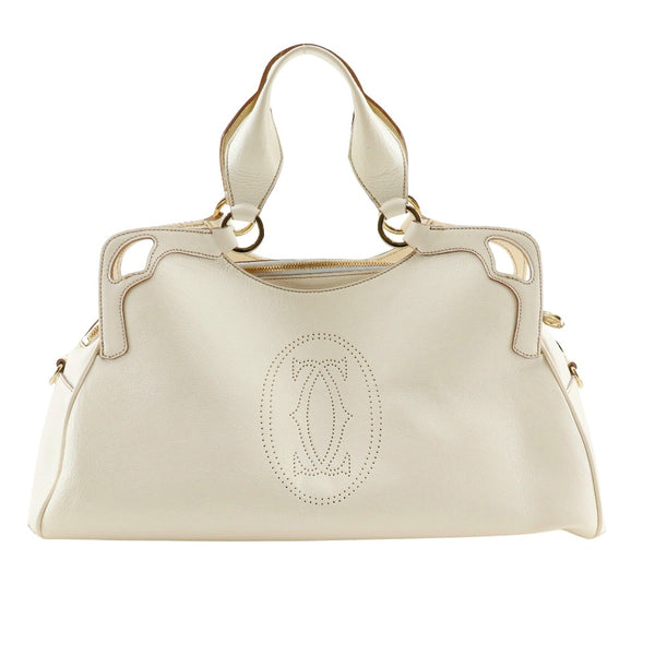 [Cartier] Cartier Marcello Handbag 2WAY Shoulder Leather White Shoulder Hand Prere 2WAY DoubleFastener Marcello Ladies