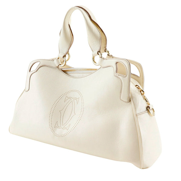 [Cartier] Cartier Marcello Handbag 2WAY Shoulder Leather White Shoulder Hand Prere 2WAY DoubleFastener Marcello Ladies