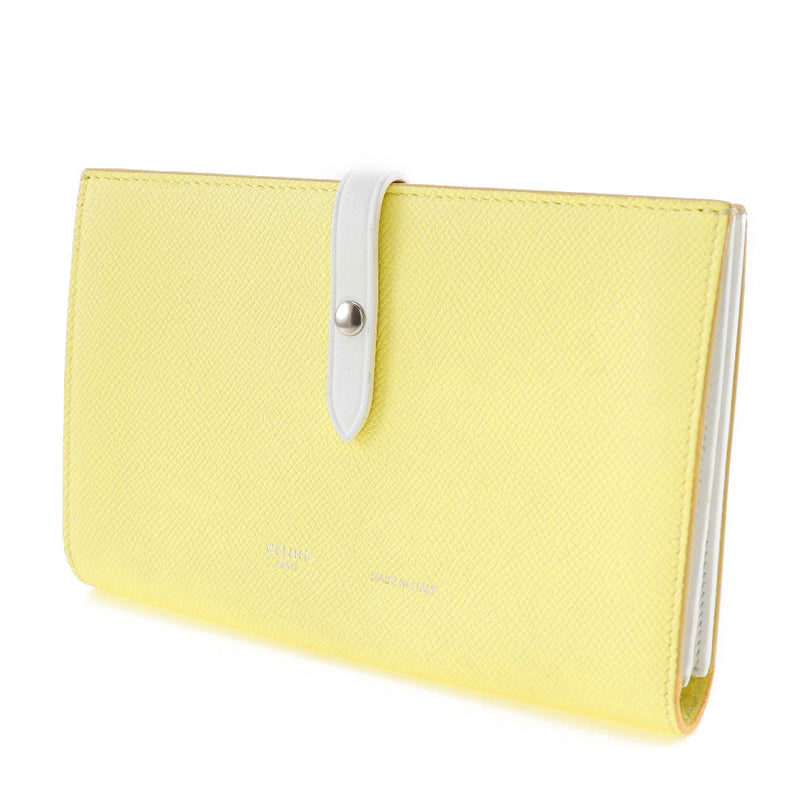 [Celine] Celine 
 Strap large wallet 
 Multi -function 104873 Leather Yellow Snap button Strap Large Ladies