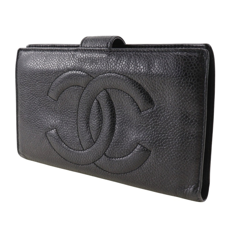 【CHANEL】シャネル
 ココマーク 長財布
 A01429 キャビアスキン 黒 スナップボタン COCO Mark レディース