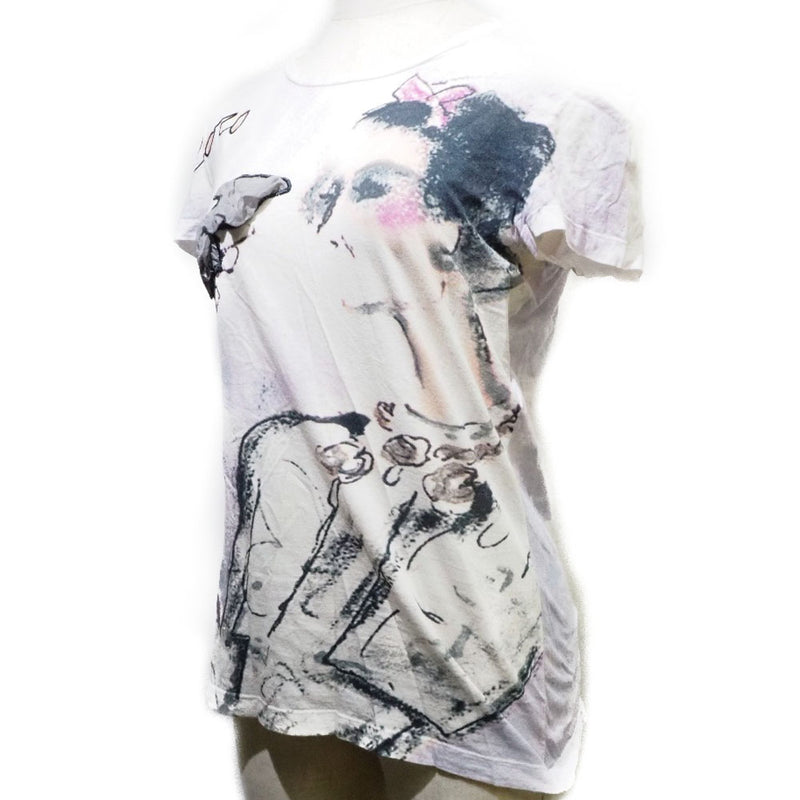 [CHANEL] Chanel 
 Cocoma Domoiselle Short Sleeve T -shirt 
 P37873 Cotton x Silk White COCO MADEMOISELLE Ladies