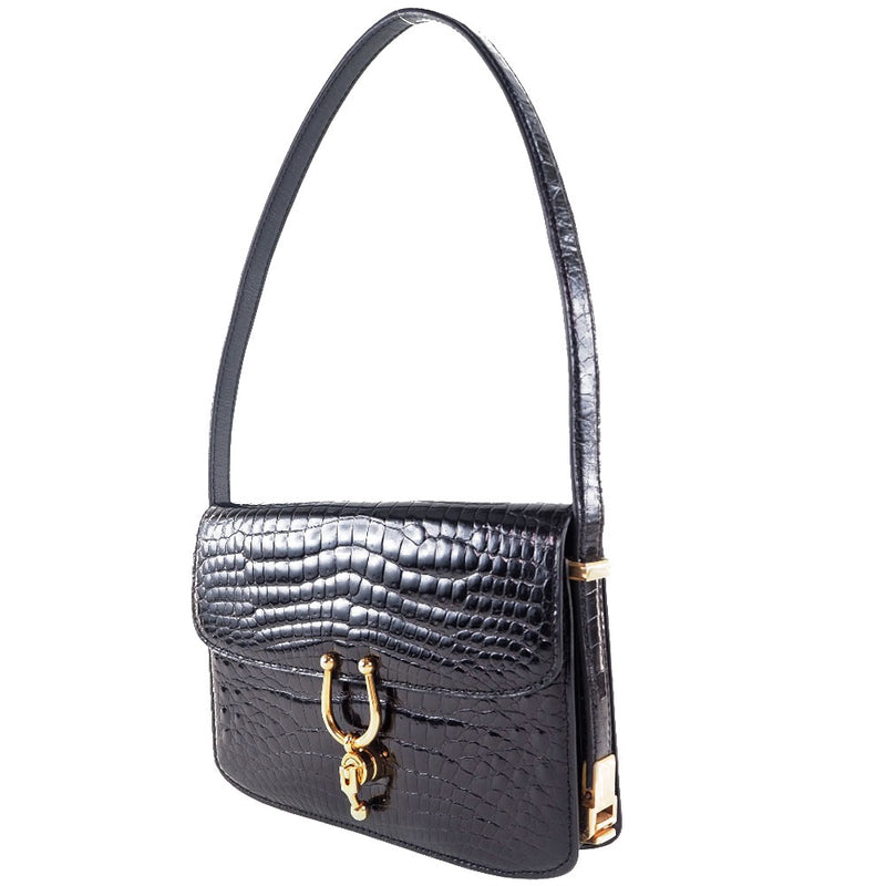 [Morabito] Morabito 
 Clutch bag shoulder bag 
 Crocodile Black Shoulder Flap Clutch Bag Ladies A-Rank