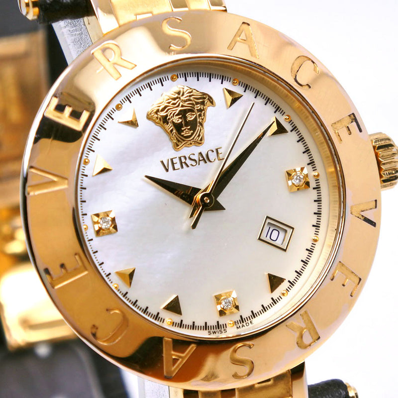 [VERSACE] Versace 
 Medusa Watch 
 3P Diamond XLQ90 Stainless Steel x Shark Gold Quartz Analog Display White Shell Dial Medusa Men's