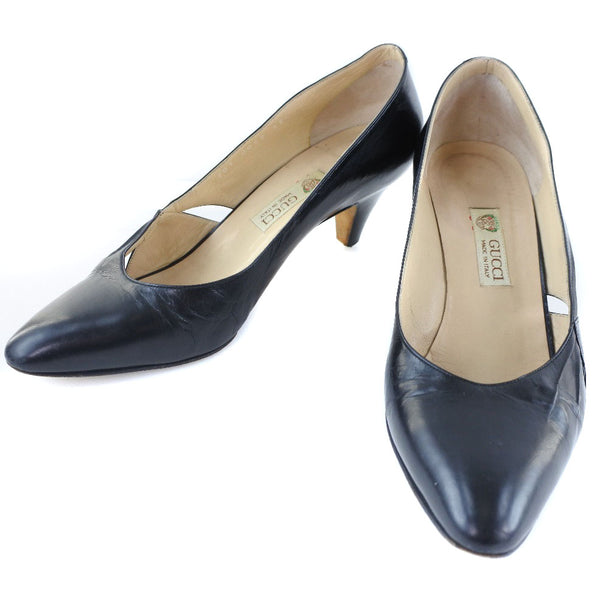 [GUCCI] Gucci Side Cutting Pumps Leather Black Side Cutting Ladies