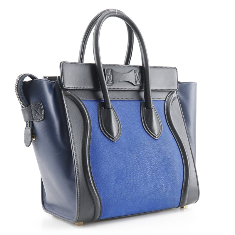 [Celine] Celine Ragger Handbag Micro Shopper 1677793wsb.06bb ternero × nubuck azul/producto negro A5 Libra