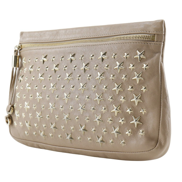 [Jimmy Choo] Jimmy Chews Studs Pouch de cuero Beige Sporting Star Studs Damas