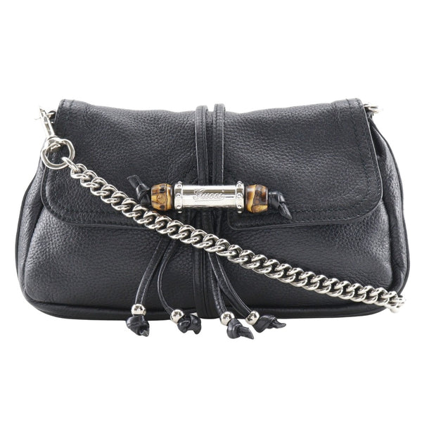 [GUCCI] Gucci Bamboo Shoulder Bag ChainShoulder 2way clutch 235320 leather black shoulder 2WAY flap Bamboo ladies