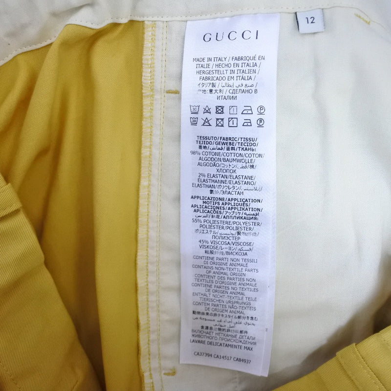 [GUCCI] Gucci 
 Tack pants pants 
 Roll-up emblem cotton yellow TUCK PANTS Kids A-Rank