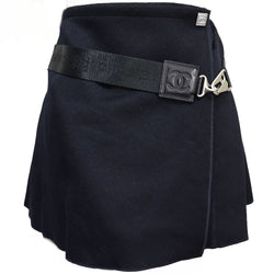 [Chanel] Chanel Sports Falda Wrap Skirt Logo Belt P24060V14563 04A LINA NEGRA DE LANA NEGRA DE LIMIENTES A-Rank A-Rank