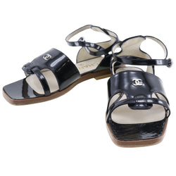 [CHANEL] Chanel COCO Mark Sandal flat ankle strap patent leather black COCO Mark Ladies A-Rank