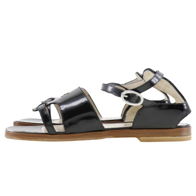 [CHANEL] Chanel COCO Mark Sandal flat ankle strap patent leather black COCO Mark Ladies A-Rank