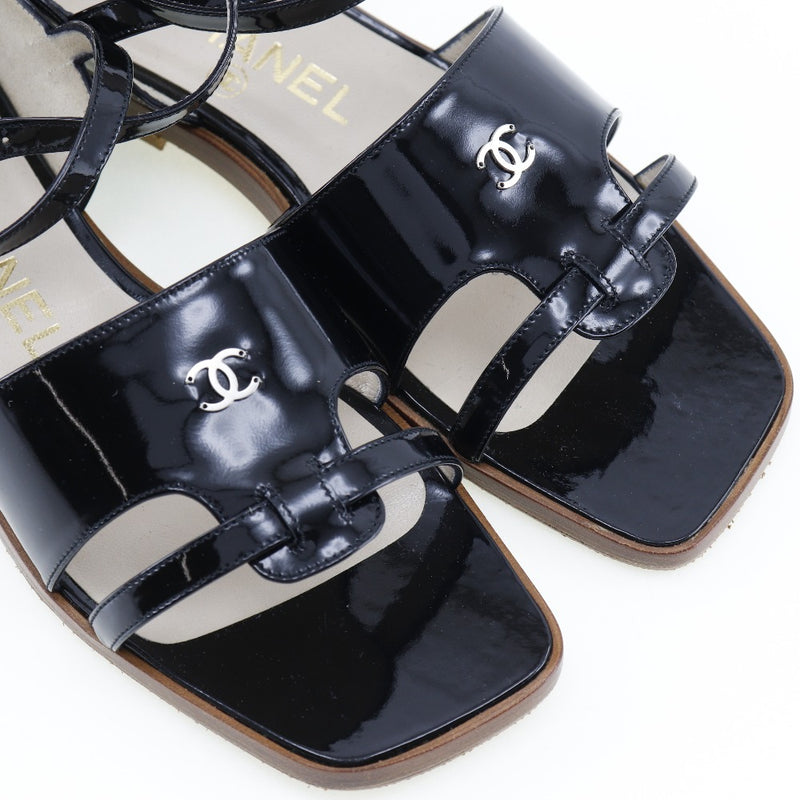 [CHANEL] Chanel COCO Mark Sandal flat ankle strap patent leather black COCO Mark Ladies A-Rank