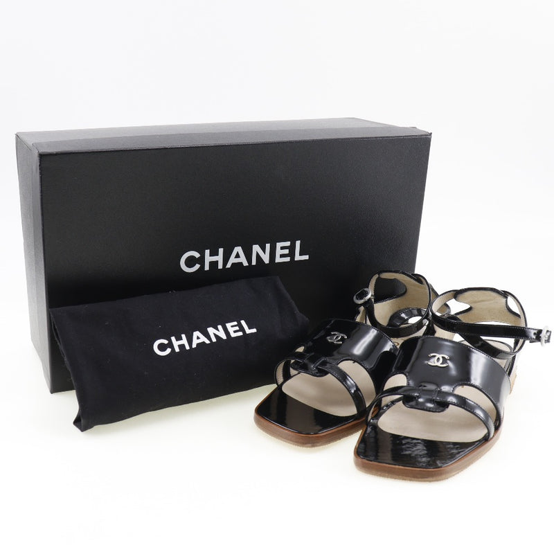 [Chanel] chanel coco mark sandale plate ankrast lapat pattetet cuir en cuir noir coco mark dames a-rank