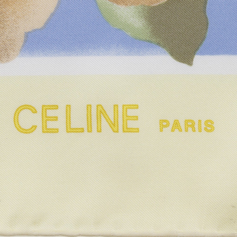 [Celine] Celine 
 bufanda 
 Patrón tropical de seda amarilla/damas azules