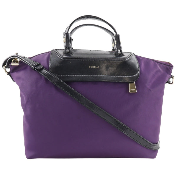 【Furla】フルラ
 2WAYショルダー ハンドバッグ
 ナイロン 紫 斜め掛け 手提げ 2way A4 ファスナー 2WAYShoulder レディースB-ランク