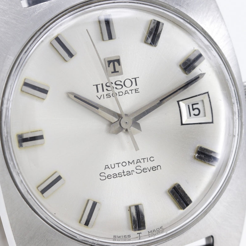 【TISSOT】ティソ
 シースターセブン 腕時計
 ステンレススチール×レザー 自動巻き シルバー文字盤 sea star seven メンズ
