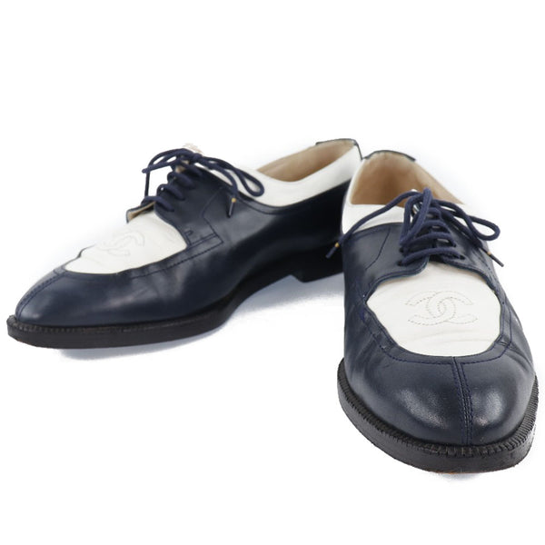 【CHANEL】シャネル
 オックスフォードシューズ ローファー
 バイカラー ココマーク 95P A01377 レザー 紺/白 Oxford shoes レディース