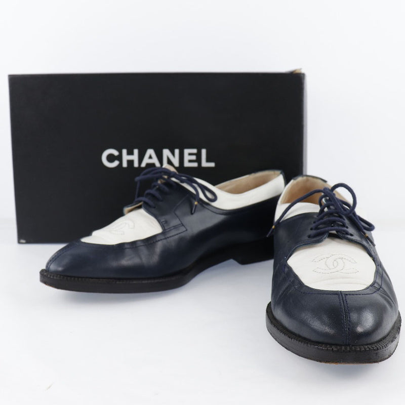【CHANEL】シャネル
 オックスフォードシューズ ローファー
 バイカラー ココマーク 95P A01377 レザー 紺/白 Oxford shoes レディース