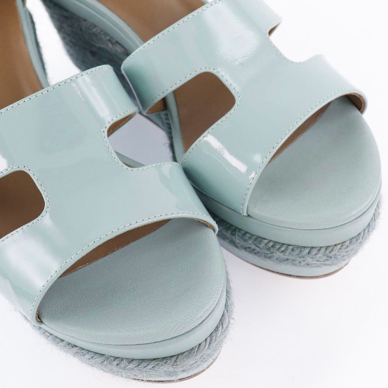 [HERMES] Hermes 
 Espadrille sandals 
 Wedge sole leather x enamel light blue Espadrille Ladies S rank