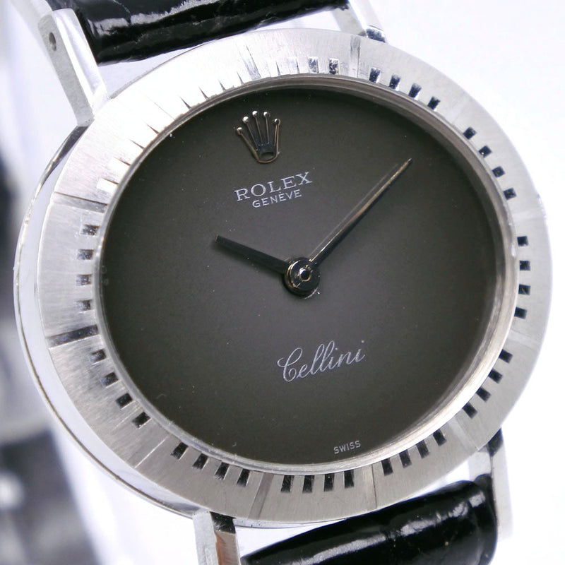 【ROLEX】ロレックス
 チェリーニ 腕時計
 cal.1601 4081/9 K18ホワイトゴールド×クロコダイル 黒 手巻き グレー文字盤 Cherini レディース