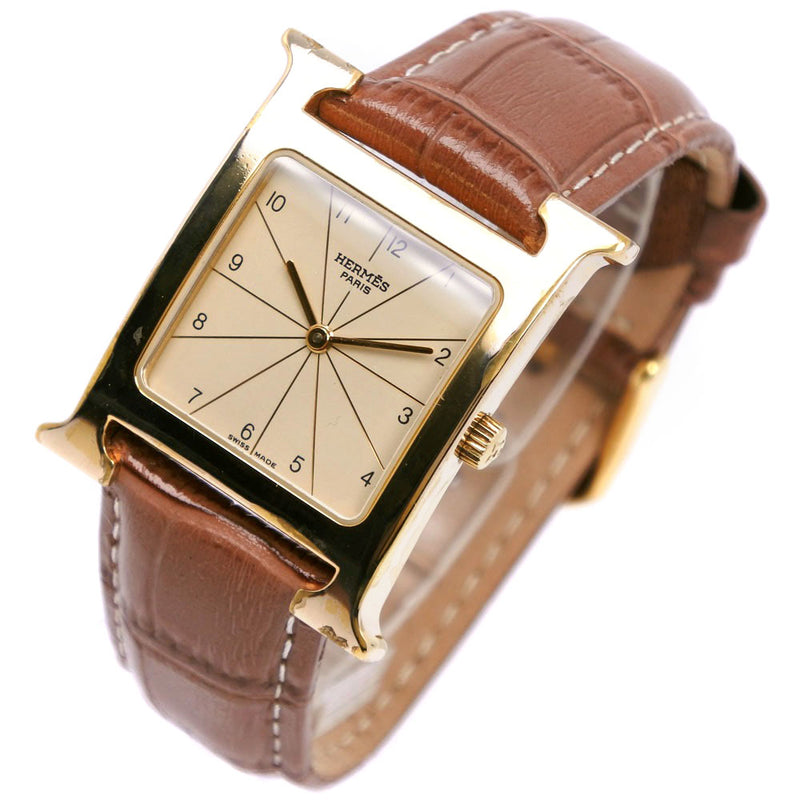 [HERMES] Hermes 
 H watch watch 
 Ramsus RS1.501 Stainless steel x gold plating x leather tea quartz analog display Gold dial H Watch Men's