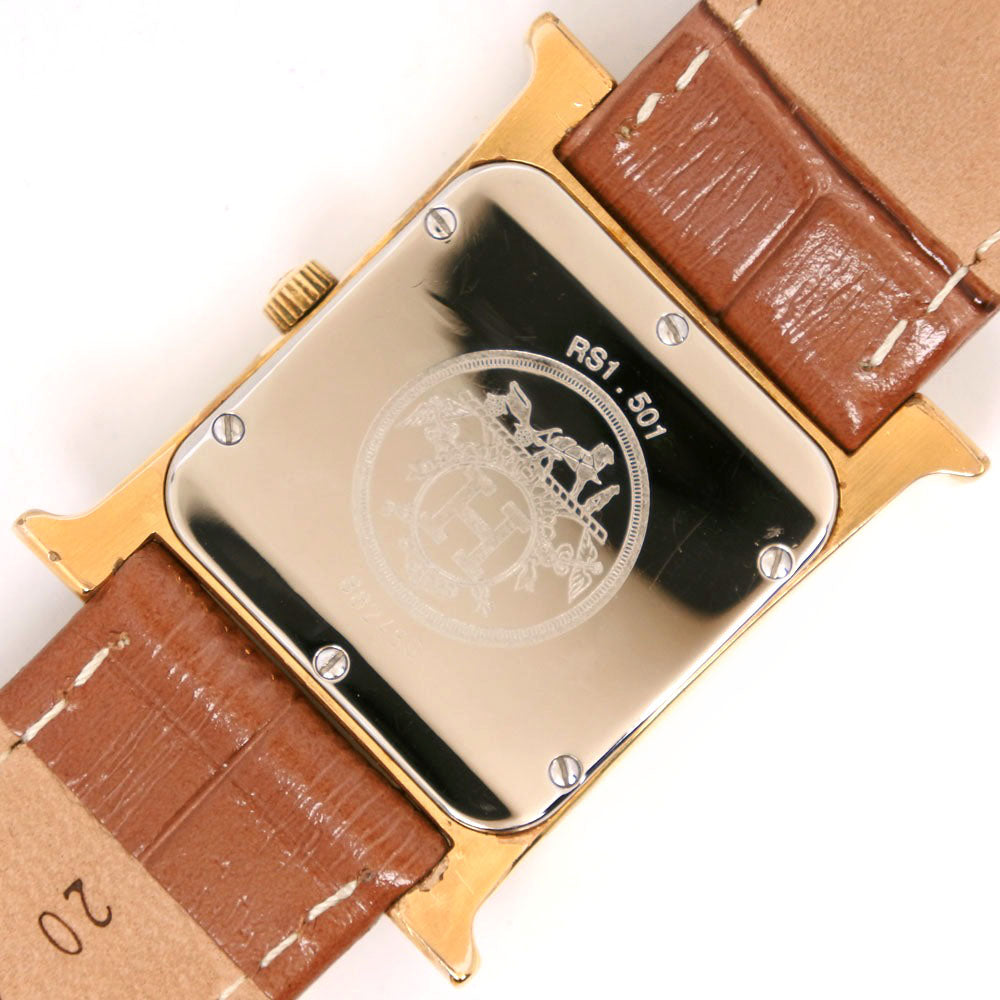 【美品】HERMES ラムサス Hウォッチ RS1.501 ゴールド メンズ HERMES】エルメス Hウォッチ 腕時計 ラムサス RS1.501 ステンレス