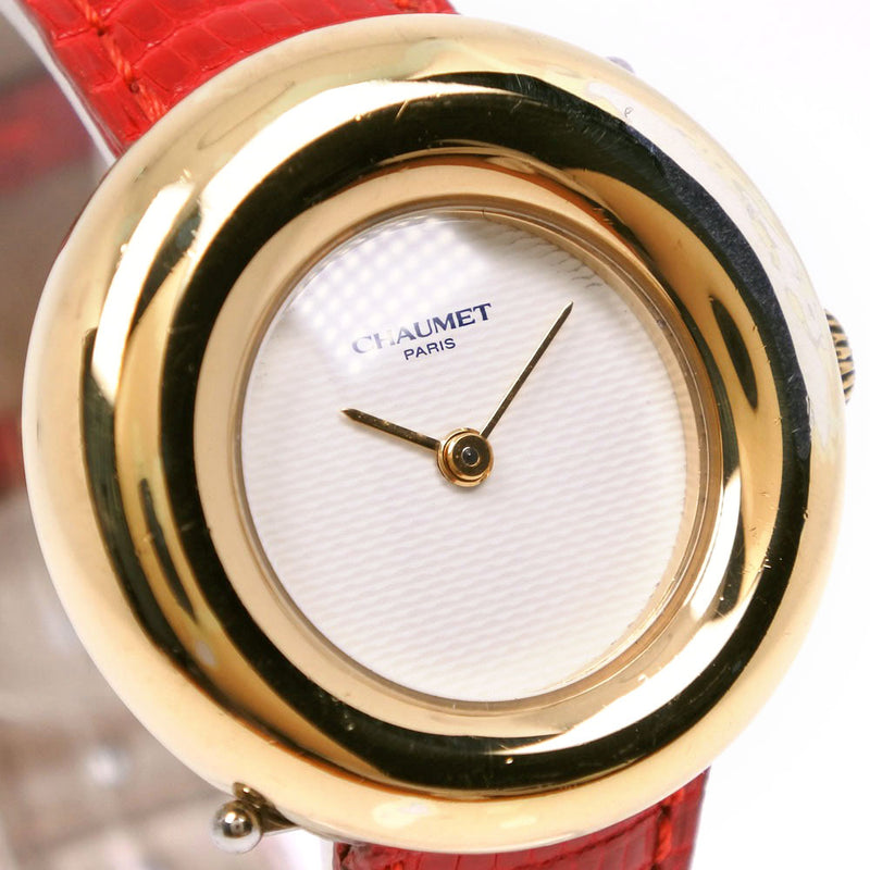 【Chaumet】ショーメ
 アノー 腕時計
 シルバー925×リザード 赤/ゴールド クオーツ アナログ表示 白文字盤 Annor レディース