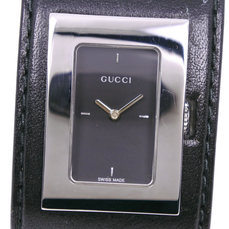 [GUCCI] Gucci Bangle Watch Watch 7800L Stainless Steel× Leather black Quartz Analog display Black dial Bangle Watch Ladies A-Rank