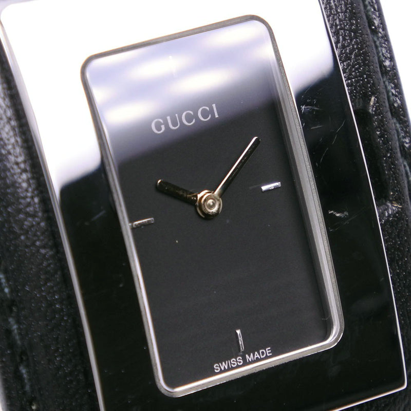 [Gucci] Gucci Bangle Watch Reloj 7800L acero inoxidable x cuero de cuero negro analógico damas de brazalete reloj damas a-rank