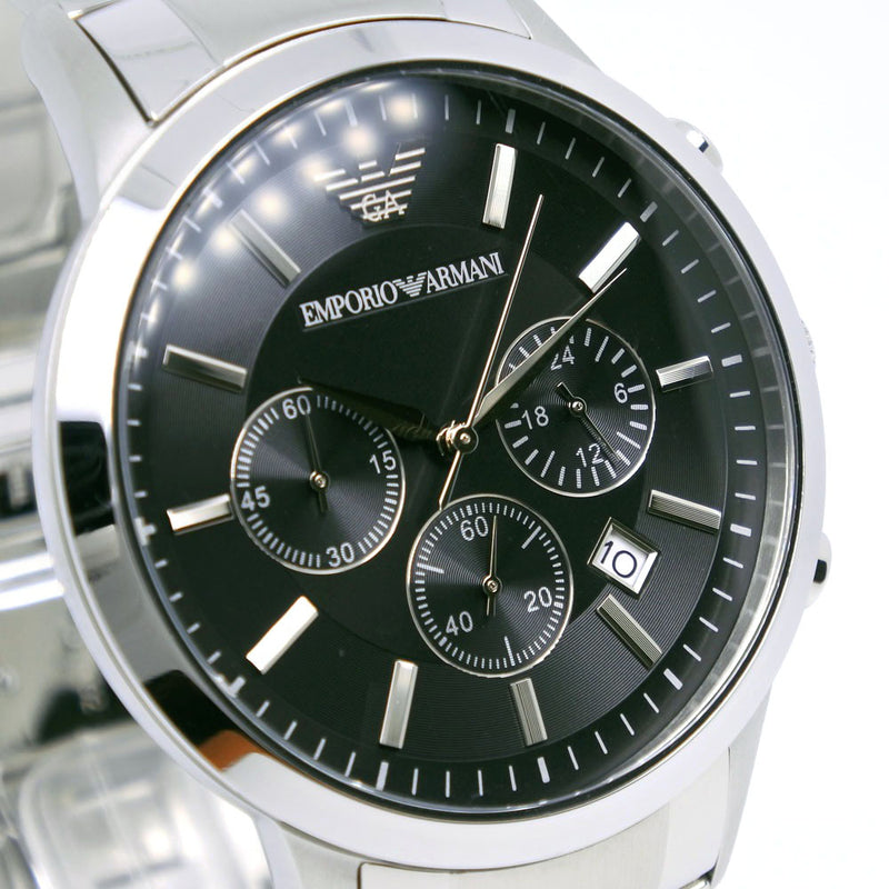 [ARMANI] Emporio Armani 
 watch 
 AR-2434 Stainless Steel Silver Quartz Chronograph Black Dial Men A-Rank