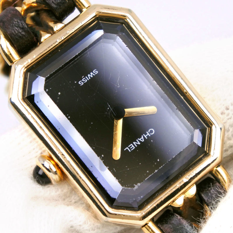 [Chanel] Chanel Premiere L Watch H0001 Gold Plating x Cuero Negro/Gold Quartz Analógico Lord Premiere L Ladies B-Rank