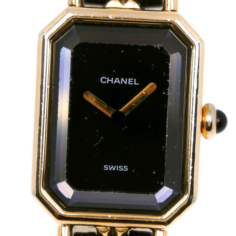 [Chanel] Chanel Premiere L Watch H0001 Gold Plating x Cuero Negro/Gold Quartz Analógico Lord Premiere L Ladies B-Rank