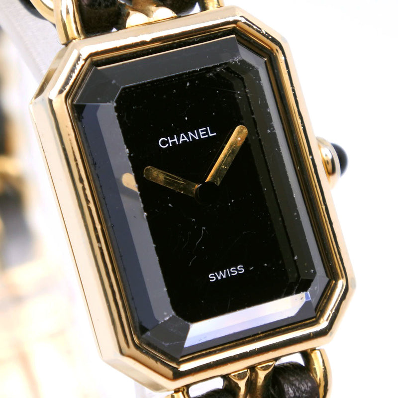 [CHANEL] Chanel 
 Premiere L L -watch 
 H0001 Gold plating x leather black/gold quartz analog display black dial Premiere L Ladies B-Rank