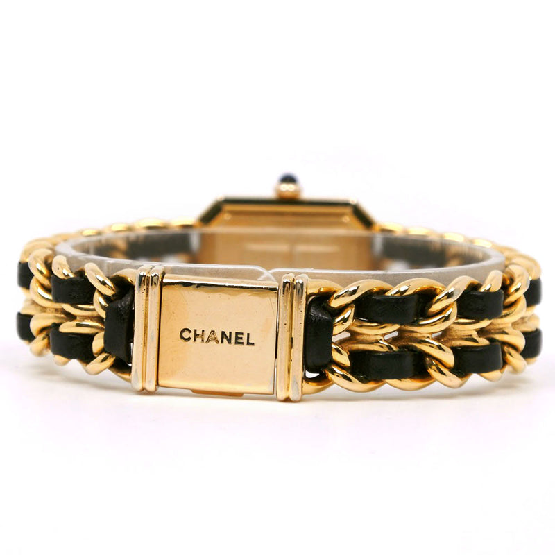 [Chanel] Chanel Premiere L Watch H0001 Gold Plating x Cuero Negro/Gold Quartz Analógico Lord Premiere L Ladies B-Rank