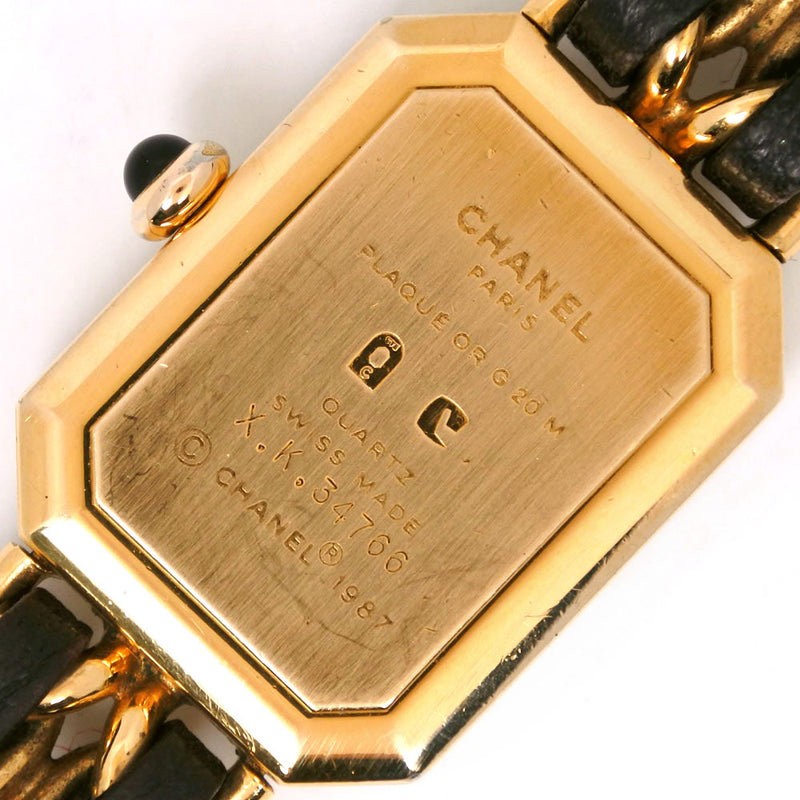 【CHANEL】シャネル
 プルミエールL 腕時計
 H0001 金メッキ×レザー 黒/ゴールド クオーツ アナログ表示 黒文字盤 Premiere L レディースB-ランク