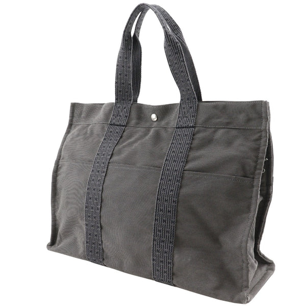 【HERMES】エルメス
 エールライントートGM トートバッグ
 ナイロンキャンバス グレー 肩掛け 手提げ A4 スナップボタン Herline Tote GM ユニセックスA-ランク