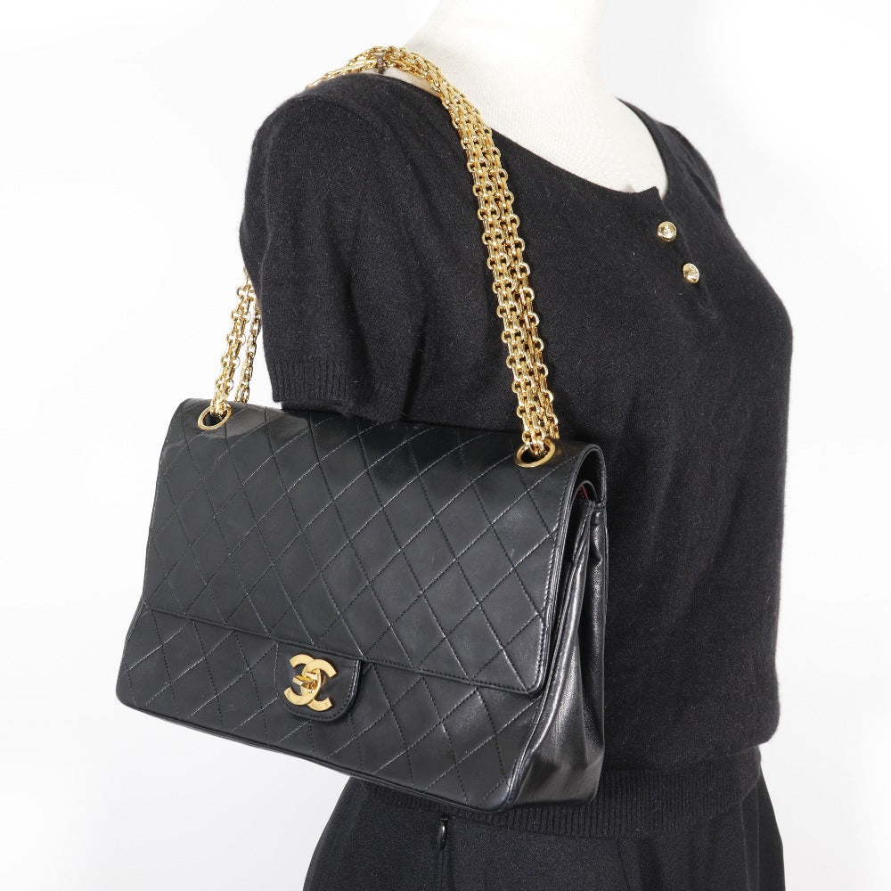 シャネル マトラッセ ジャージー×ラムスキン ダブルチェーンバッグ CHANEL】シャネル ダブルチェーンショルダー ショルダーバッグ