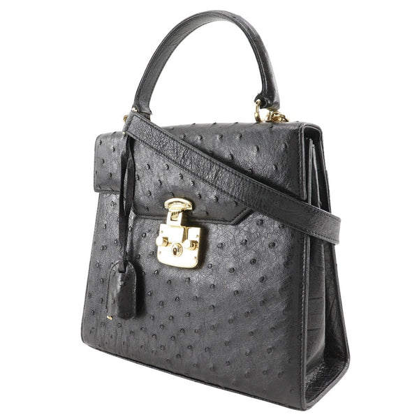 [GUCCI] Gucci Old Gucci Handbag 2WAY Shoulder Ostrich Black Shoulder Handscape 2WAY A5 Flap Old Gucci Ladies