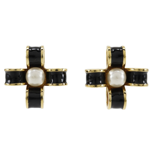 [Chanel] Chanel 
 Pendientes de cinta 
 Vintage Gold Plated X Fake Pearl Black aprox.