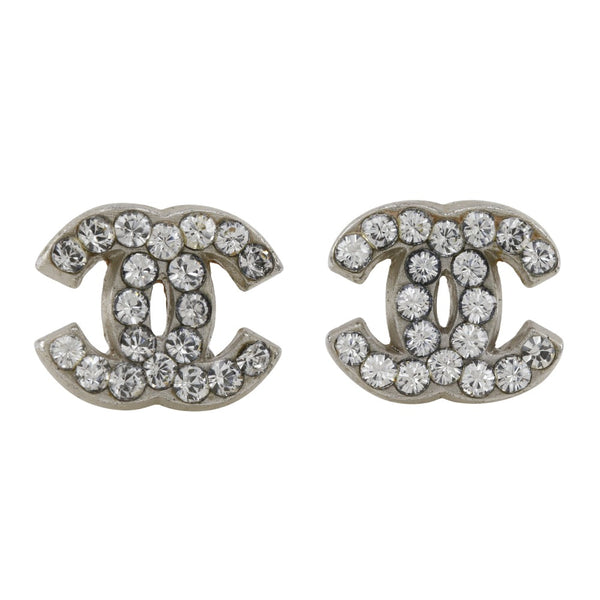 [Chanel] Chanel 
 COCO Mark Pendientes 
 Metal X Rhinestone Silver 07p grabado aprox.